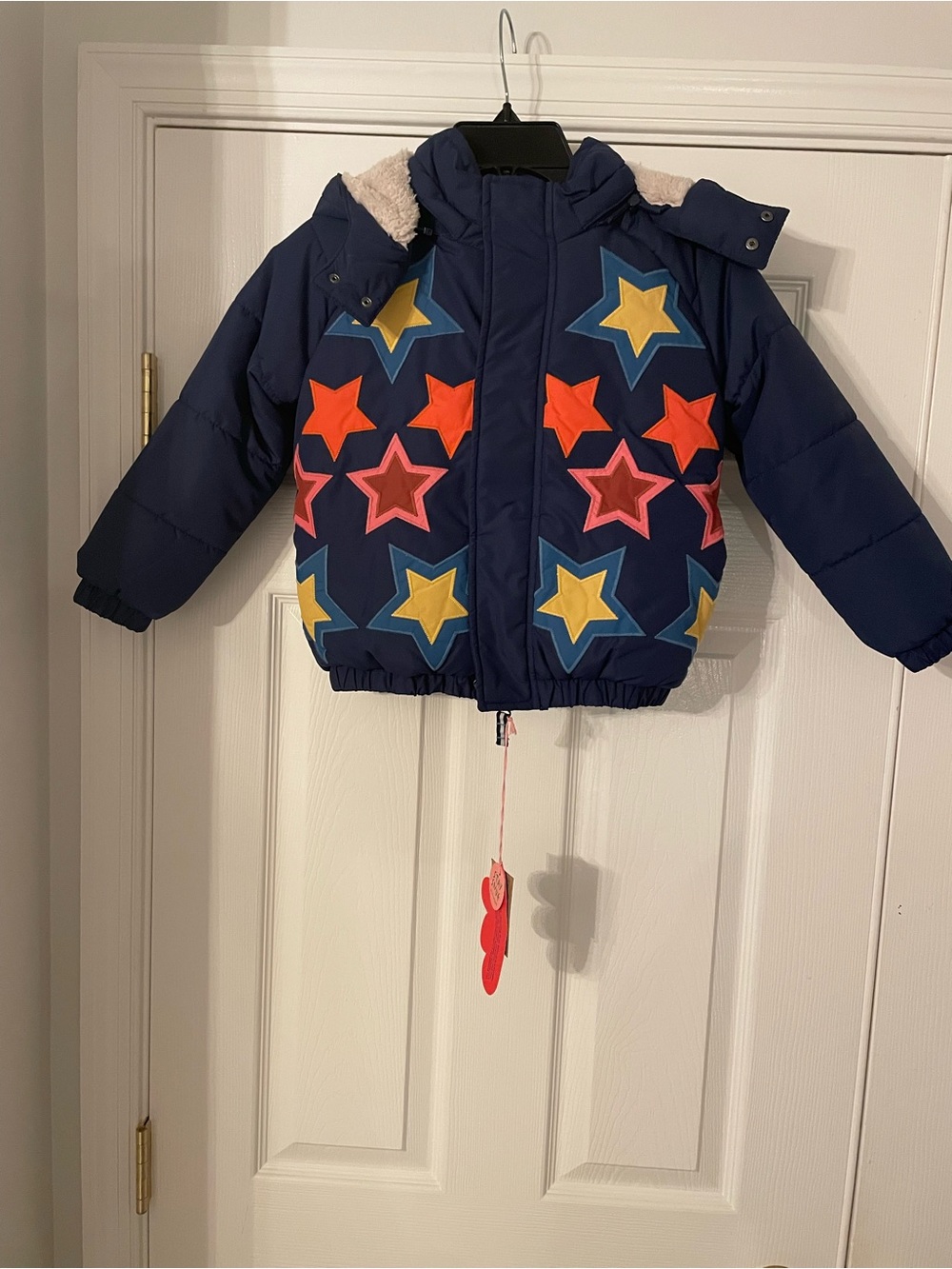 NWT Mini Boden Appliqué Padded Coat Star Sherpa Puffer 4-5Y College Navy Hooded